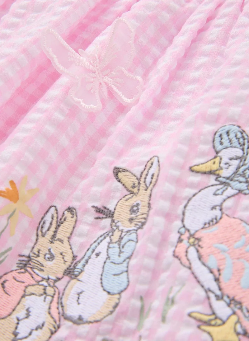 ماتلان Girls Pink Peter Rabbit Gingham Dress